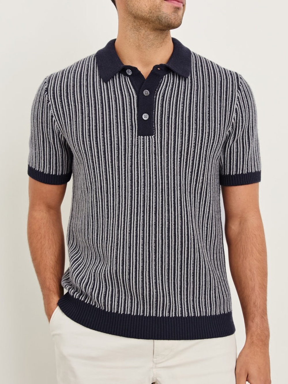 Rails Polo Shirt Sweater Mens M Royce Ribbed Knit Preppy Classic Retro Navy Gray